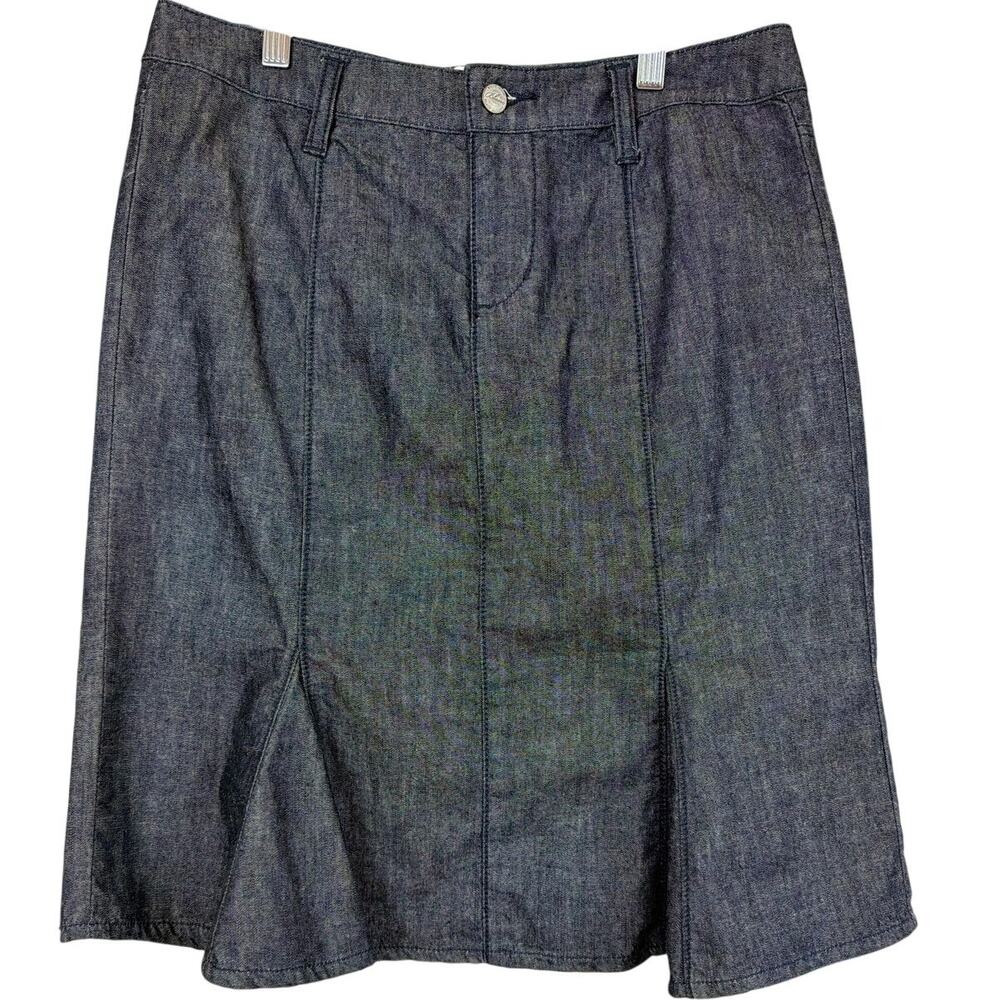 White House Black Market Blue Denim Gusset Knee Length Skirt 6